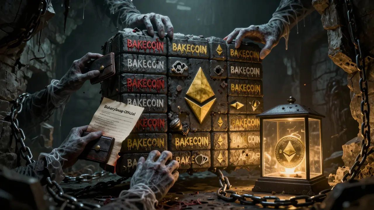 Chaîne de blocs maudite avec des mains fantômes volant des portefeuilles, un vrai BAKE protégé.