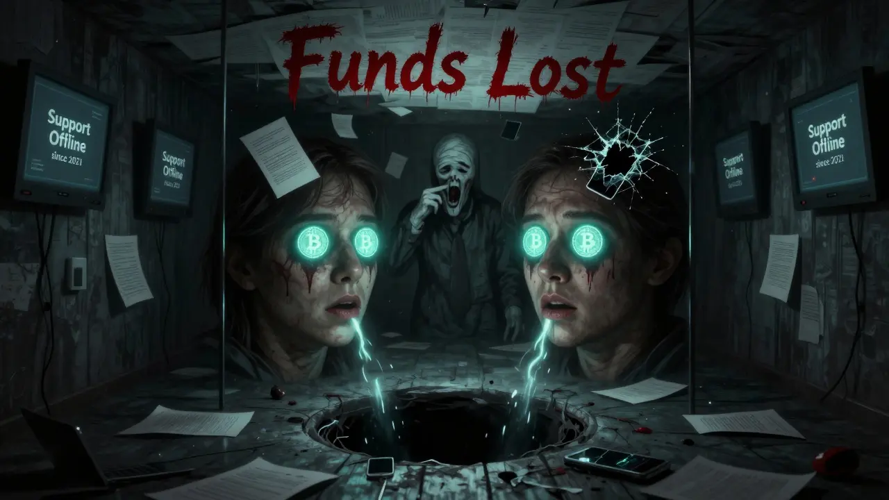 Reflet d'un utilisateur dont les yeux sont des adresses crypto qui se vident dans un trou noir, entouré de documents juridiques fantômes.