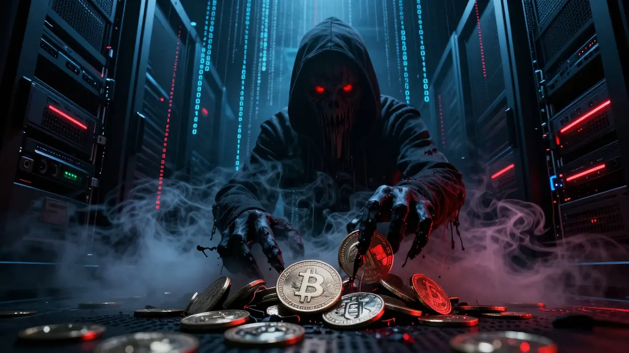 Pièces numériques se transformant en fumée noire.