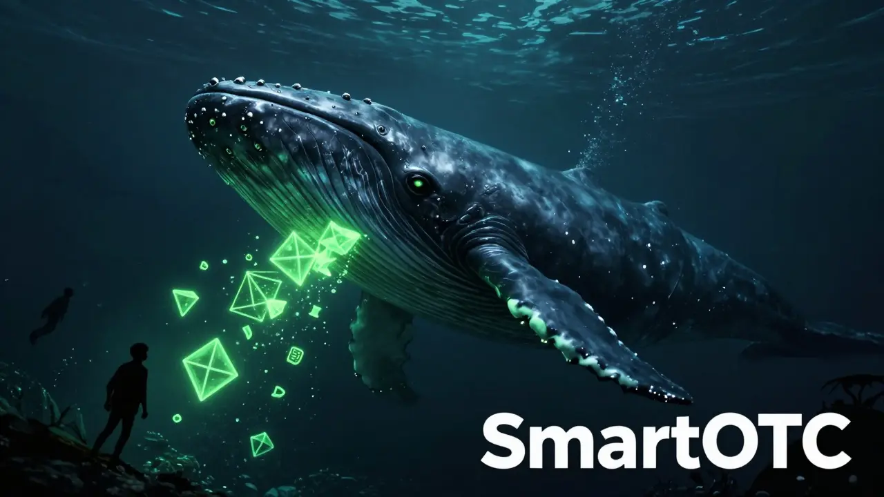 Léviathan colossal dans les profondeurs obscures absorbant des formes géométriques.