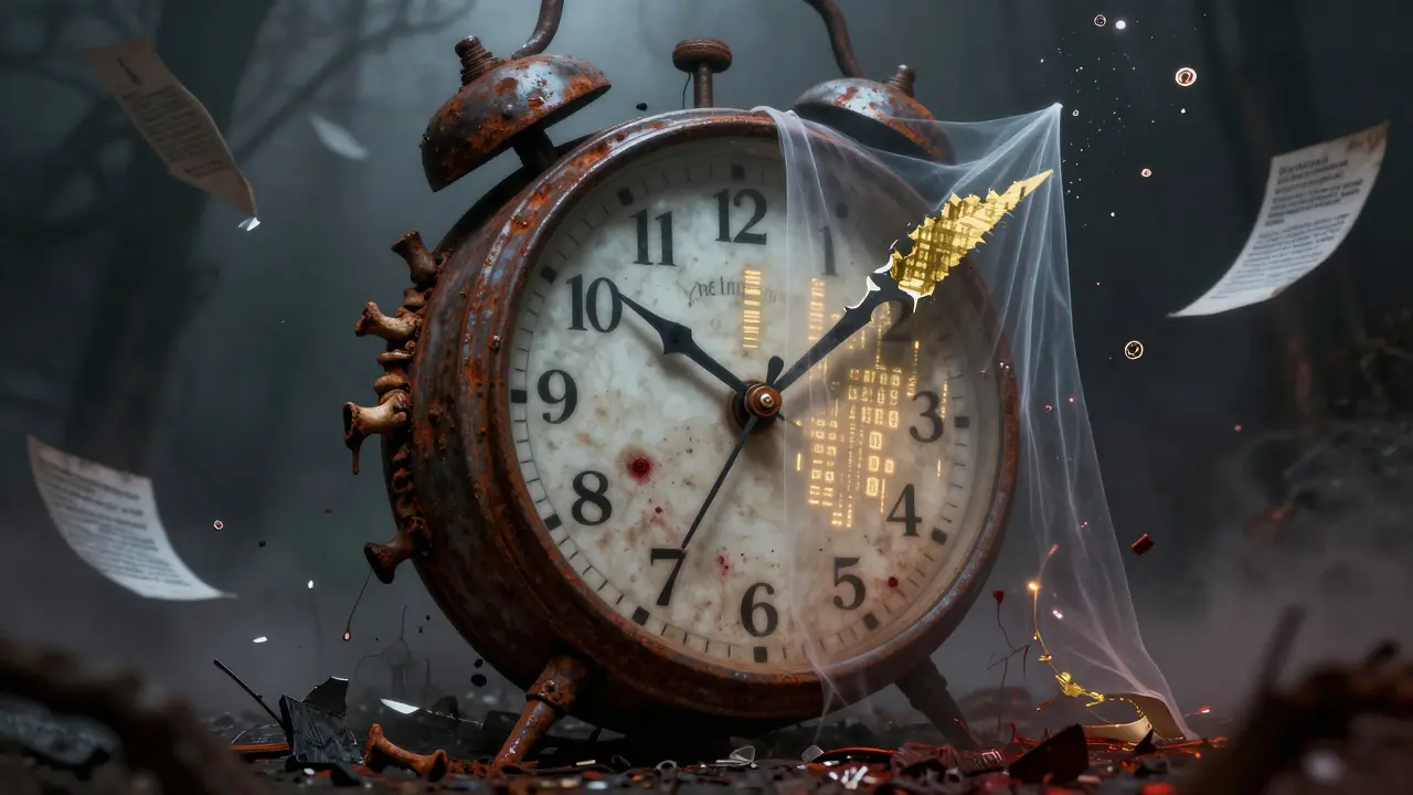 Une horloge macabre en vertèbres symbolisant le déblocage progressif des jetons.