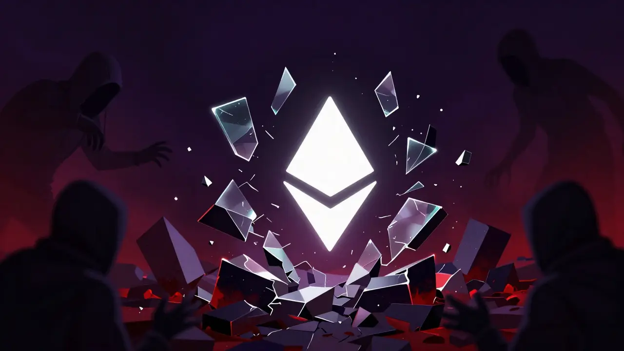 Paysage abstrait cauchemardesque symbolisant les risques financiers crypto