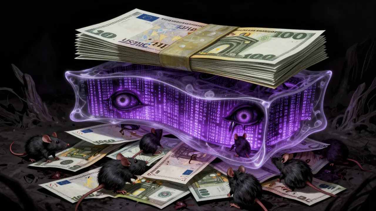 Sandwich de stablecoins surnaturel : codes numériques lumineux entre devises physiques