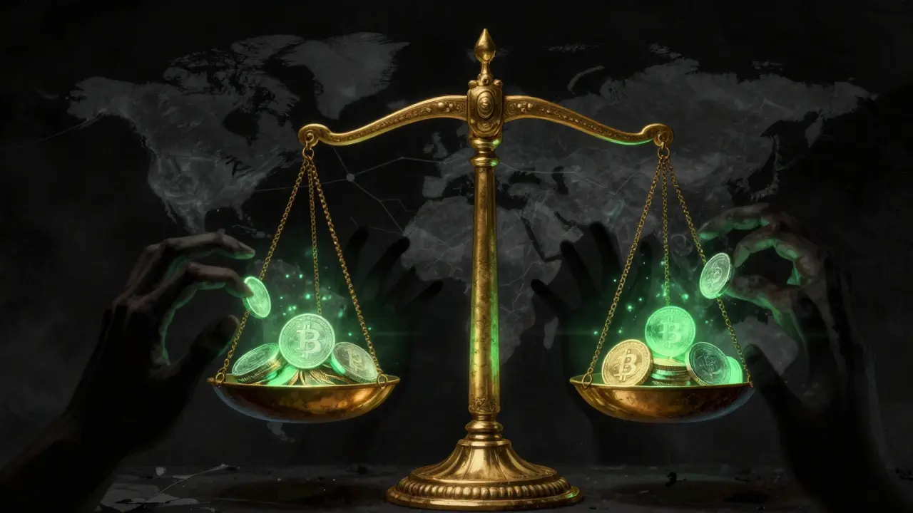 Balance de justice sombre tenant des pièces stables lumineuses dans un style horreur