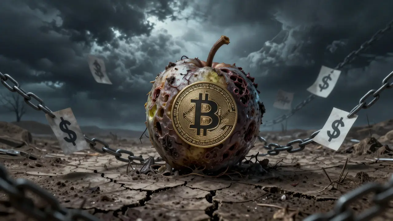 Fruit pourri représentant le Petro isolé par des chaînes de sanctions