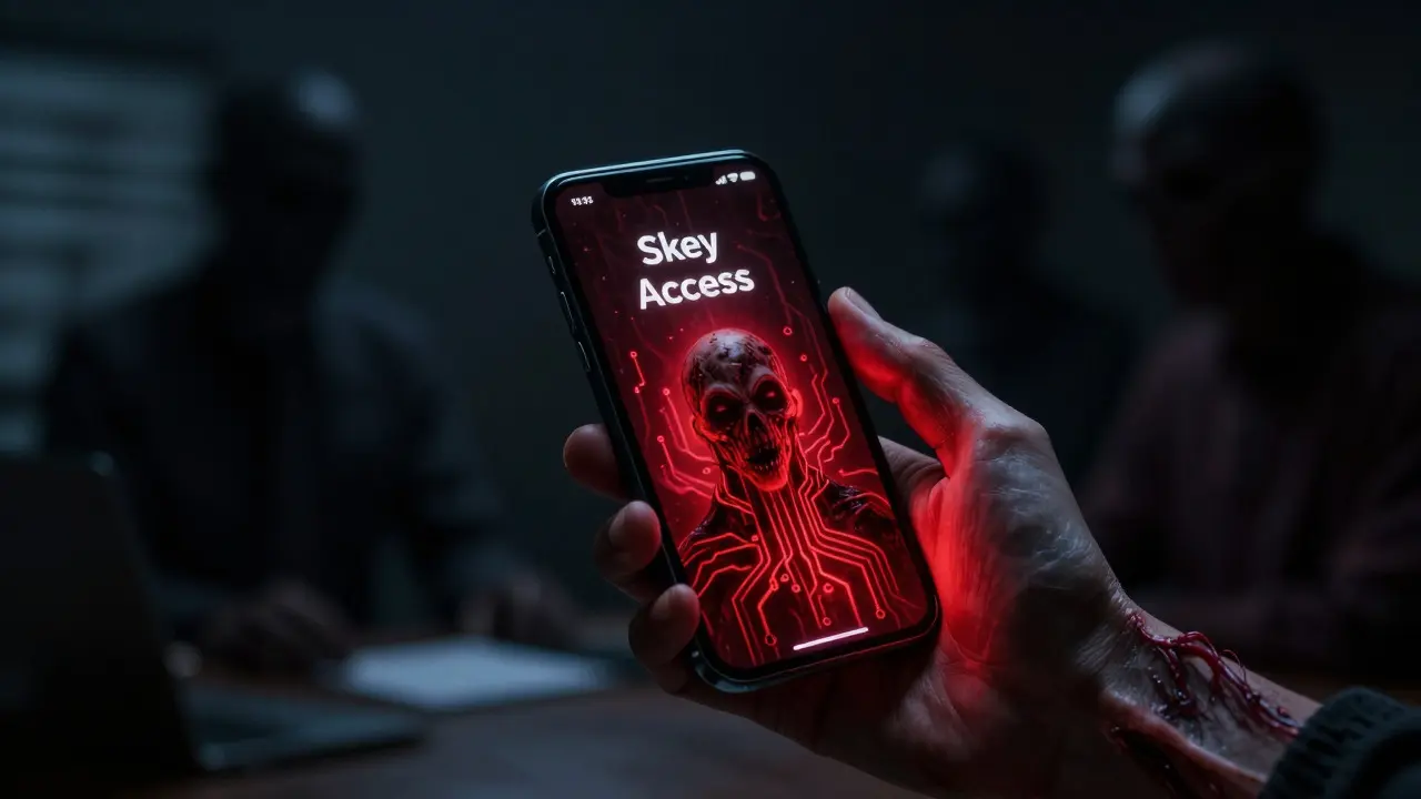 Main infectée par la lumière d'un smartphone dans un style artistique sombre