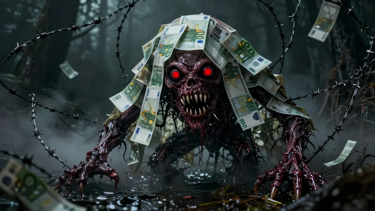 Monstre grotesque représentant les frais cachés dans un style horreur