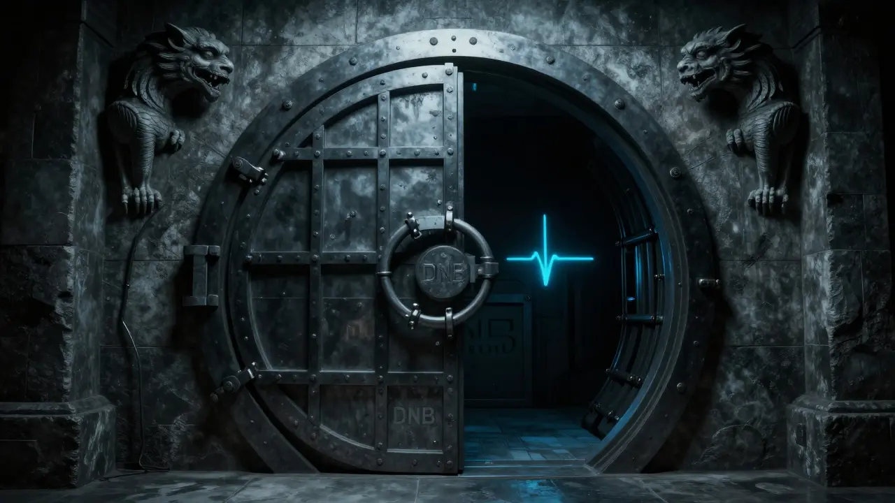 Salle forte cryptique et sécurisée gardée par des gargouilles sombres