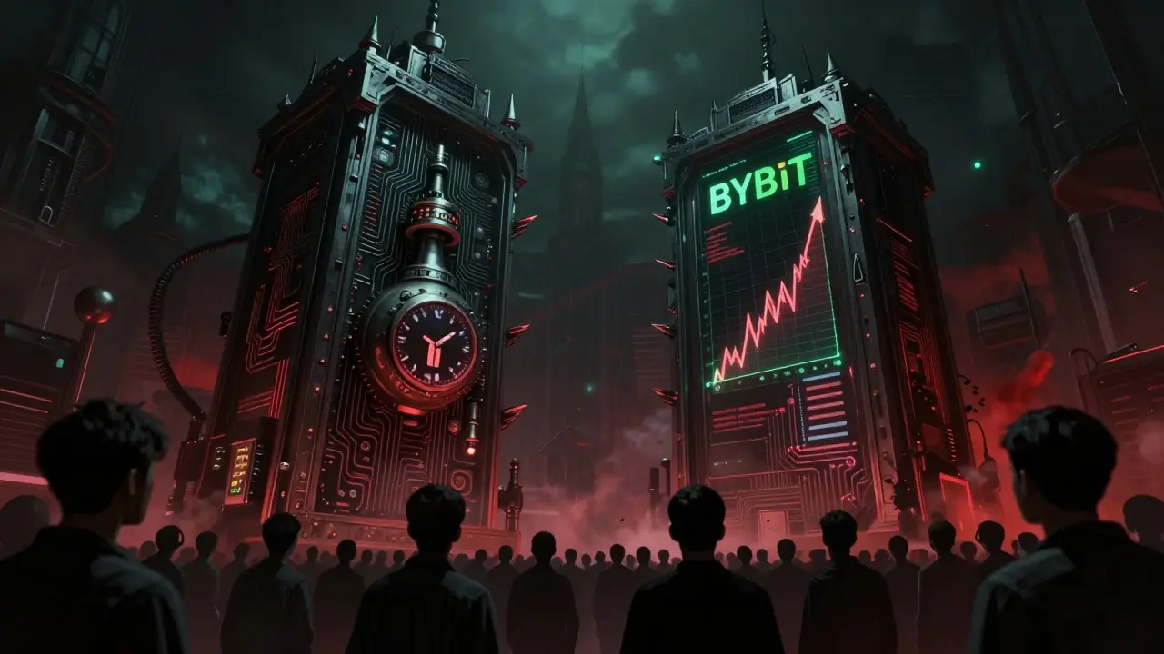Monolithes gothiques représentant la pression des plateformes de crypto-monnaie