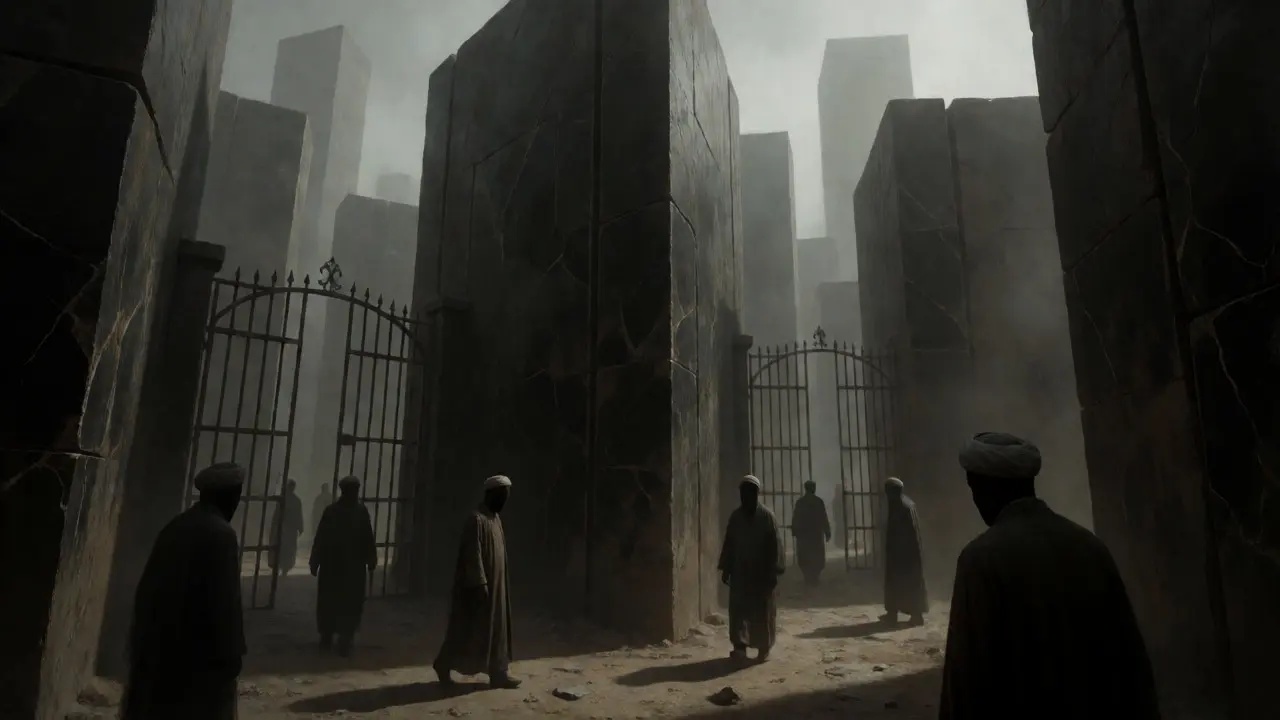 Labyrinthe d'obscurité avec des silhouettes iraniennes