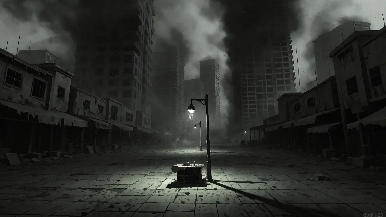 Place de marché virtuelle vide et menaçante avec un seul étalon isolé